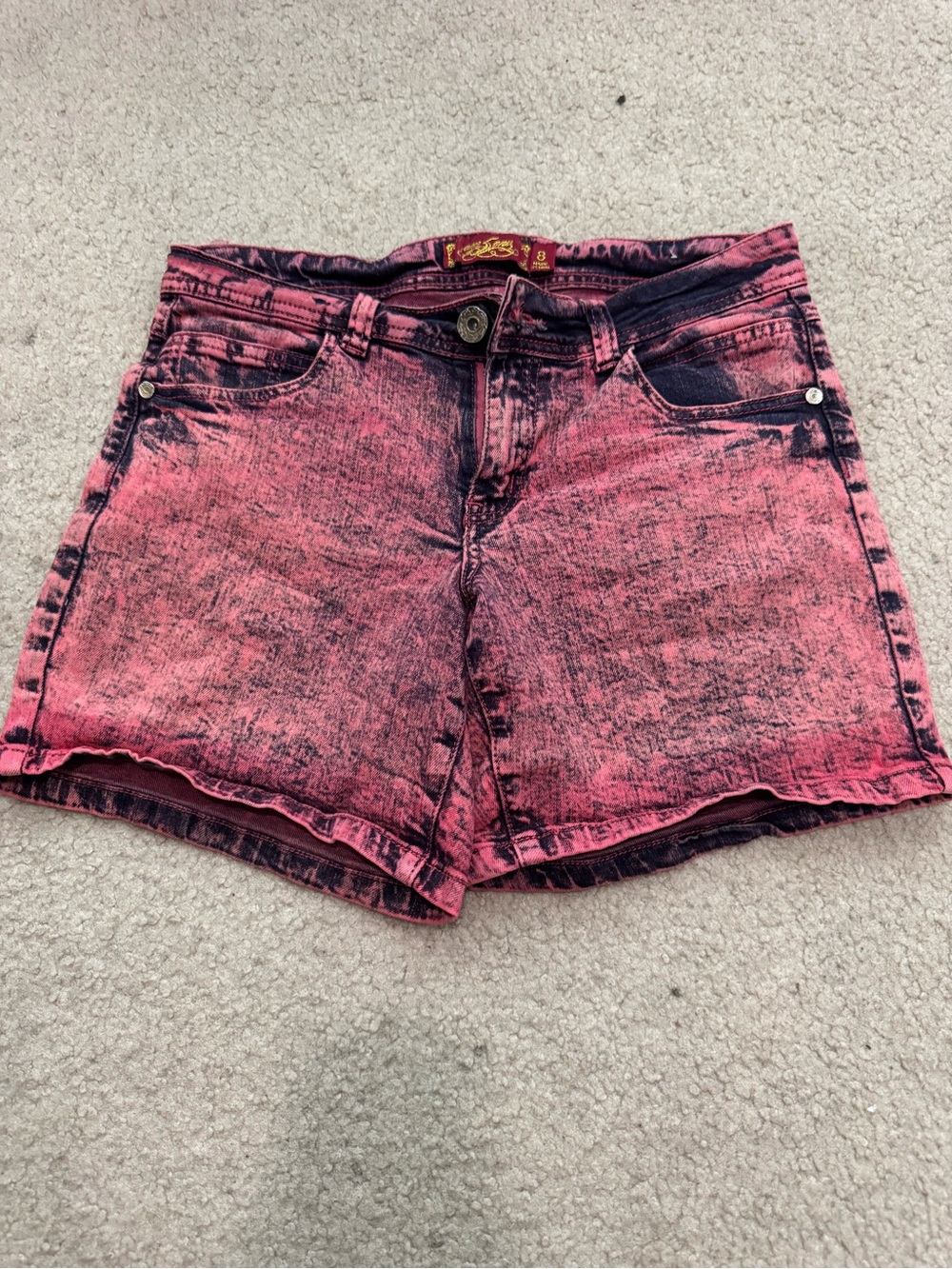 Miss Me Pink Acid-Wash Denim Shorts